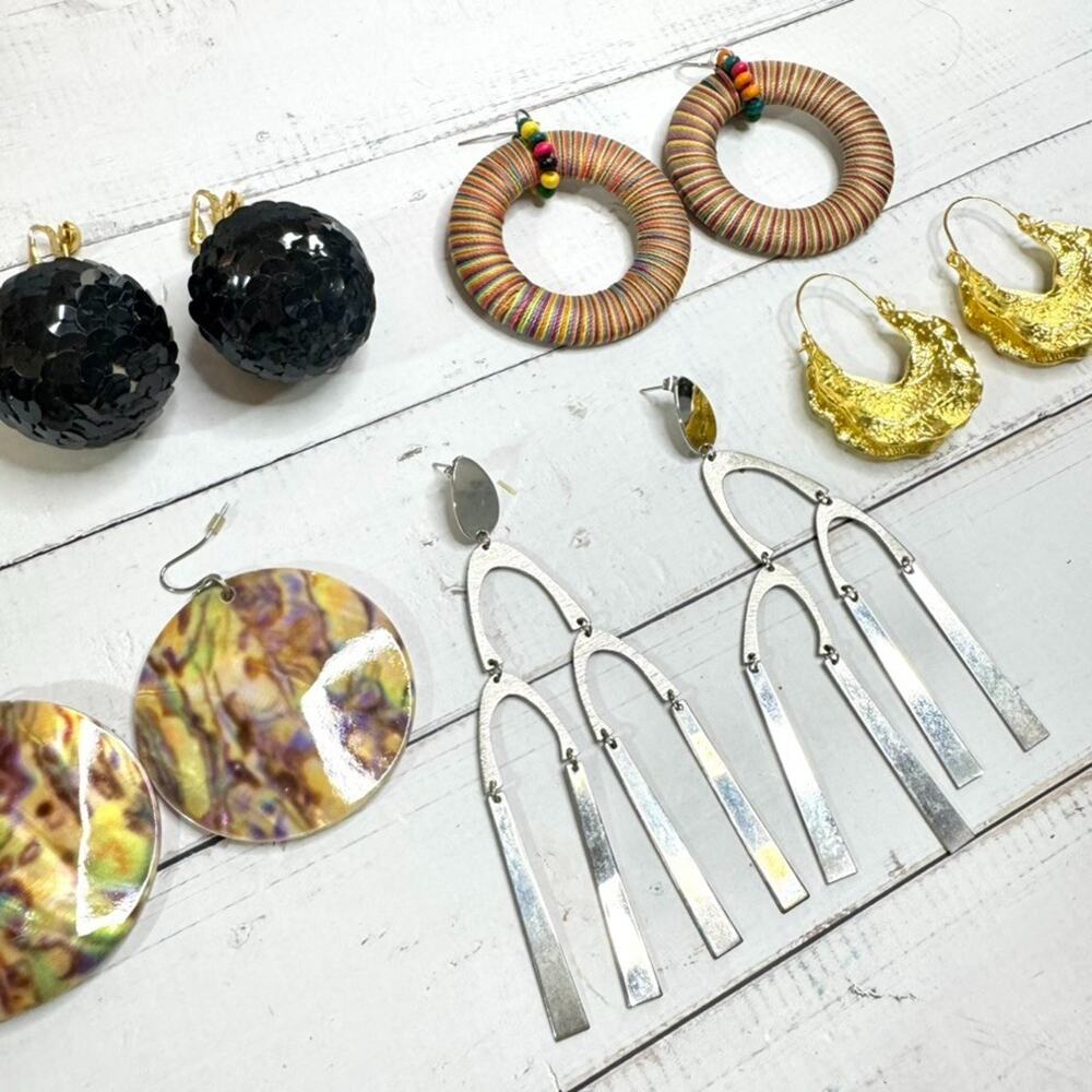 Lot of 5 Pair Statement Earrings Large Oversized Ornate Multi Color Retro Now